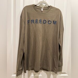 Mens thermal Henley Patriotic Streetwear top FREEDOM USA FLAG embroidery XL